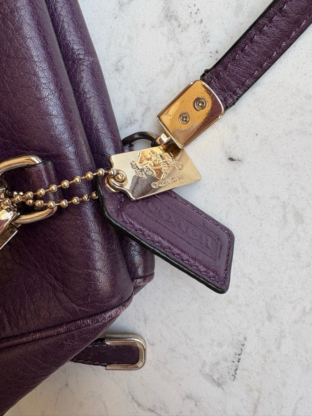 Coach Plum Leather Satchel Handbag - Elegant Purple Shoulder Bag - Picture 11 of 13